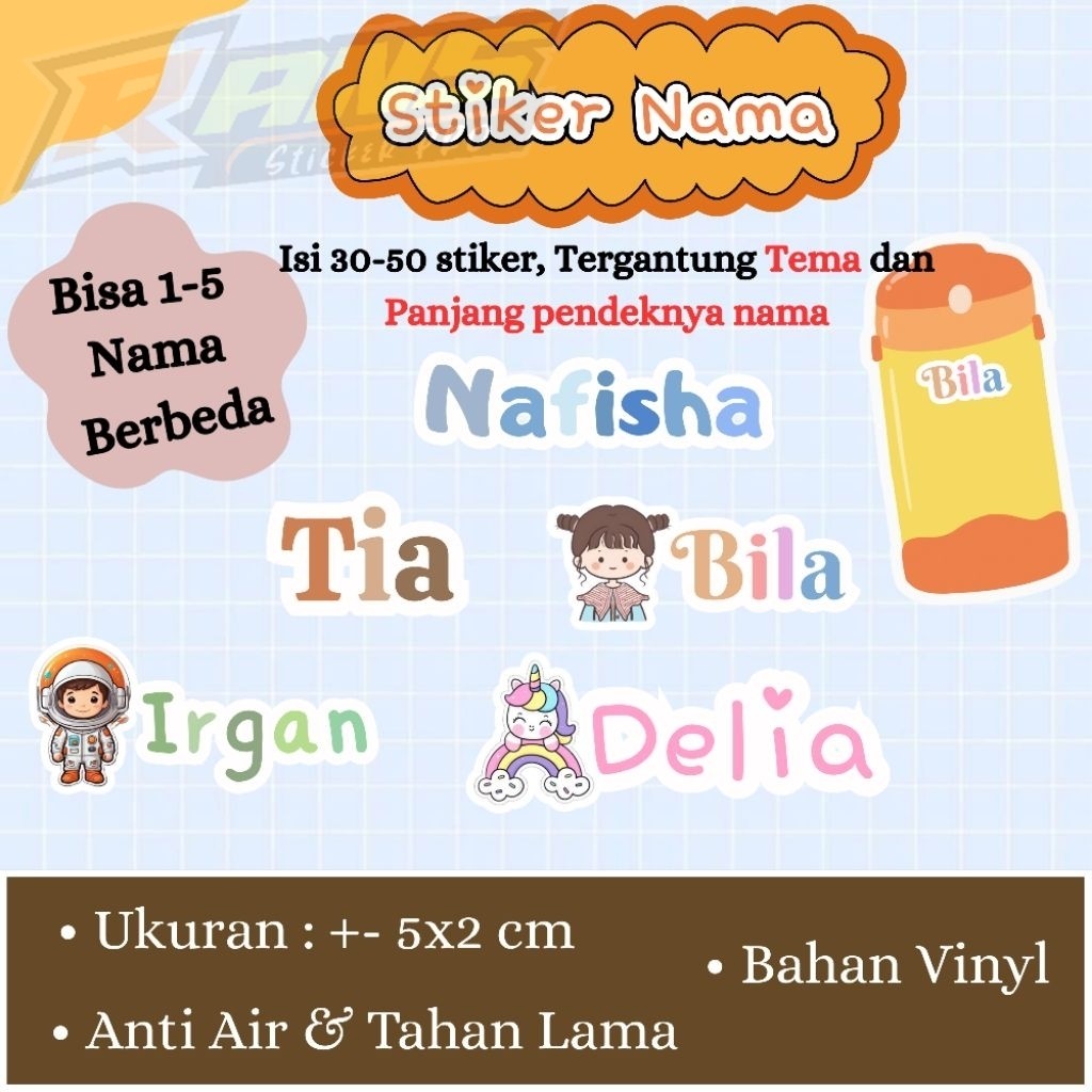 Jual Stiker Label Nama Custom Anti Air (waterproof) untuk pensil ...