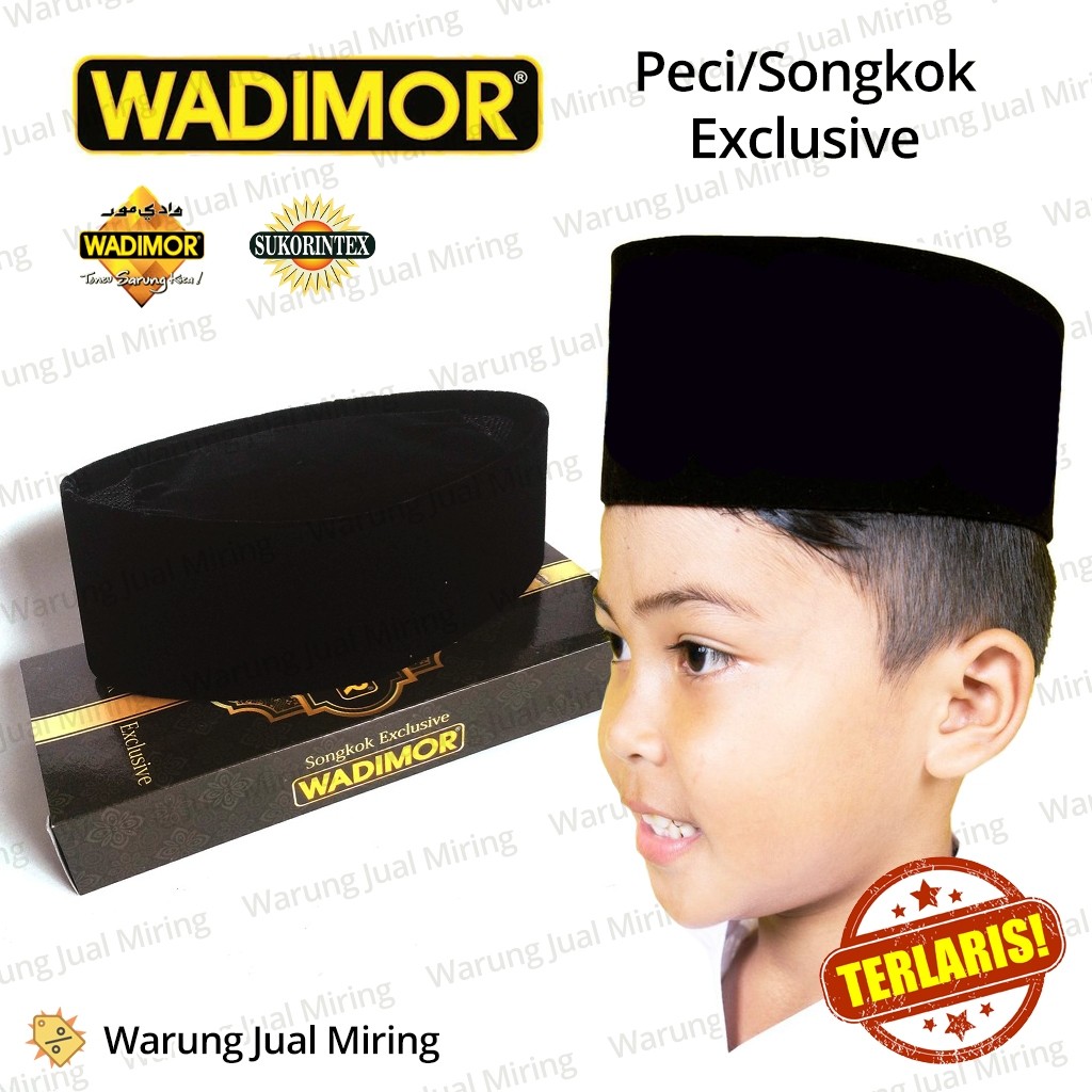 Songkok Anak WADIMOR Peci Hitam Polos Original Remaja Tanggung Dewasa Laki Nasional Kopiah Premium Standar Topi Beludru Muslim Sholat Ngaji Upacara Sekolah TK SD SMP AC Ori Balita Kelas Umur Usia Tahun Tinggi Ukuran No cm 1 2 3 4 5 6 7 8 9 10 11 12 13 14