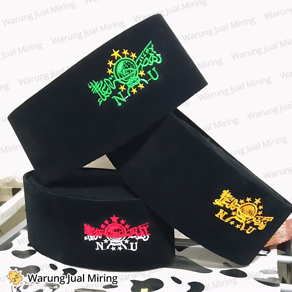Peci Bordir NU Hijau Emas Merah Putih Logo Nahdlatul Ulama Hitam Standar Formal Nasional Sekolah SD SMP SMA SMU Madrasah Pesantren Beludru Murah Remaja Tanggung Songkok Laki Muslim Santri Umur Usia Tahun Kelas 1 2 3 4 5 6 7 8 9 10 11 12 13 9cm cm