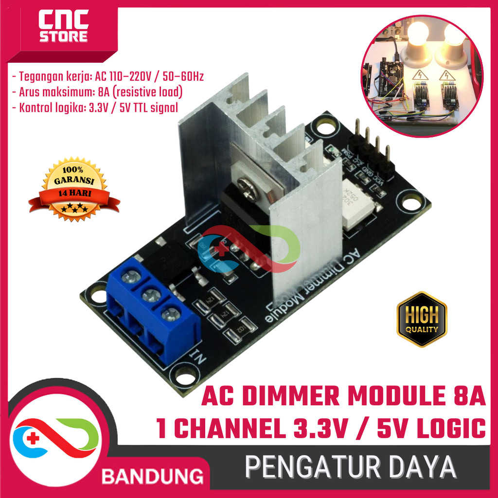 Jual AC Dimmer Module 8A 1 Channel 3.3V 5V Logic – Modul Pengatur Daya ...