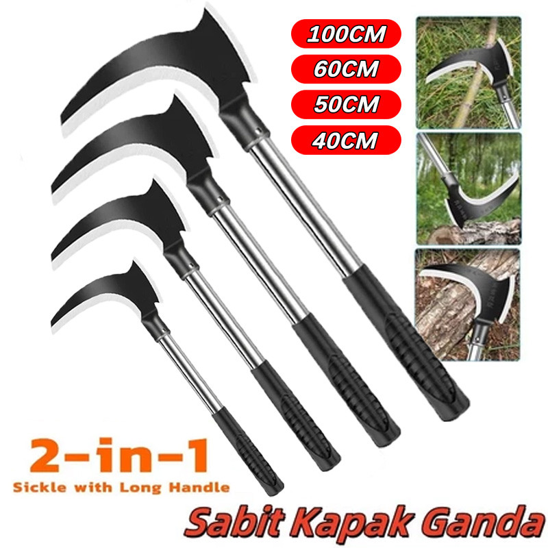 Sabit Arit Rumput Baja Asli 100CM Sabit rumput multifungsi Sabit Kapak Ganda Alat Pemotong Ranting Pohon Alat Panen Padi Potong Rumput Alat Pembelah Bambu(40/50/60CM)