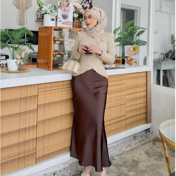 Satin Long Skirt Rok Satin Panjang S Sampai 3XL