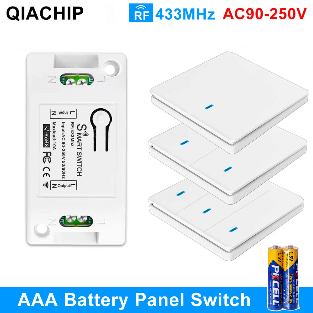Jual QIACHIP 433MHz Wireless Light Switch RF Wall Panel Remote Control ...