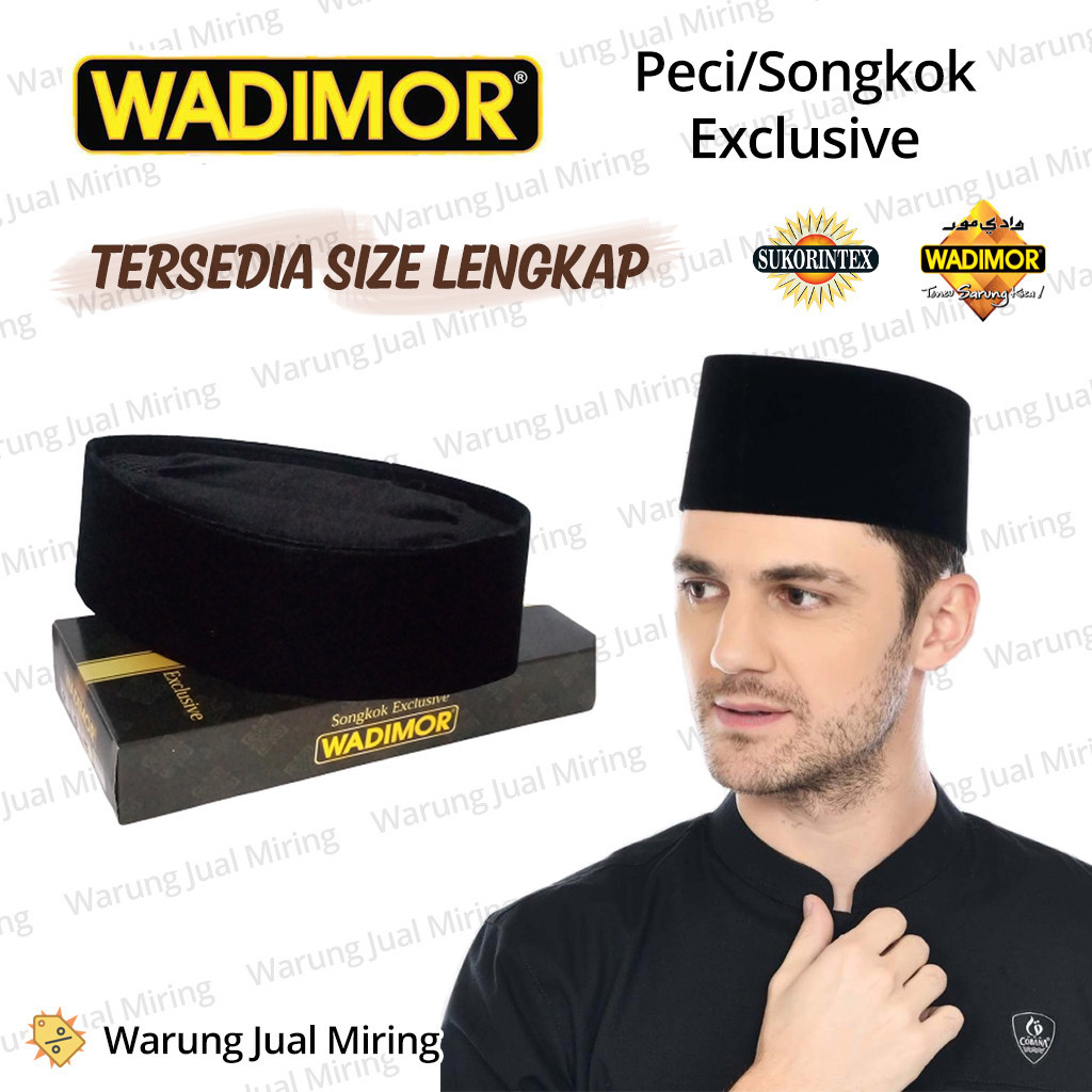Peci Songkok WADIMOR Exclusive Hitam Polos Beludru Bludru Peci Wadimor Dewasa Remaja Pria Laki Tanggung Muslim Santri Sholat Songkok Nasional Peci Wadimor Standar Anak Upacara Sekolah Peci Wadimor AC Non-AC Tinggi 9 cm Ukuran 52 53 54 55 56 57