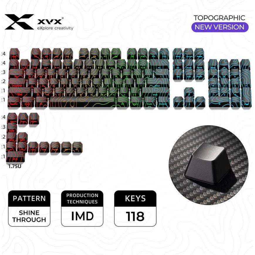 Jual XVX Phantom Topographic Keycaps OEM Profile IMD-tech Keycap 118 ...
