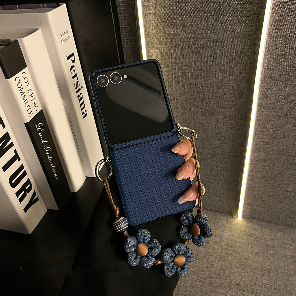 Jual Mewah Korea Dark Blue Straw Mat Pattern Phone Case dengan Gelang ...