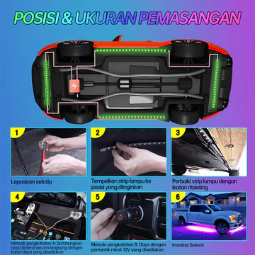 Lampu Kolong Mobil LED RGB Kontrol APP IP67 Tahan Air Musik Sync DIY Warna 12V Mobil Truk SUV