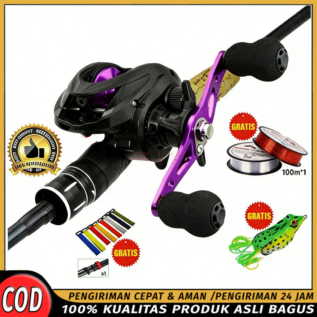 ML Carbon Holow Pancingan Set  Joran Set Hitam Reel BC Reel Pancing Baitcasting,15kg Max Drag