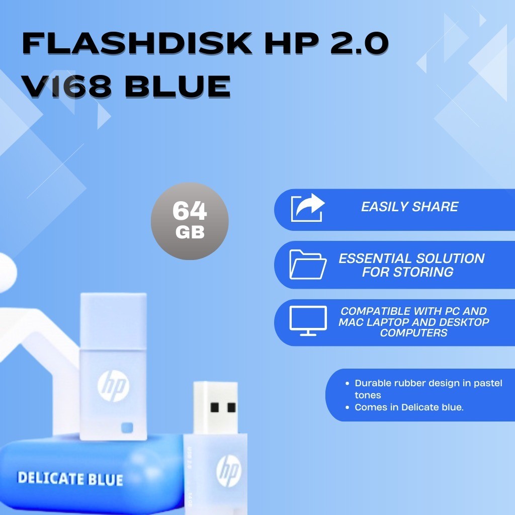 Jual Flashdisk HP 64GB 2.0 V168 Blue Penyimpanan HP 64GB 2.0 V168 ...