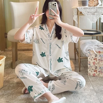 TUTA Piyama002 Baju Tidur Wanita Dewasa Lengan Pendek Celana Panjang Baju Tidur Satin Premium