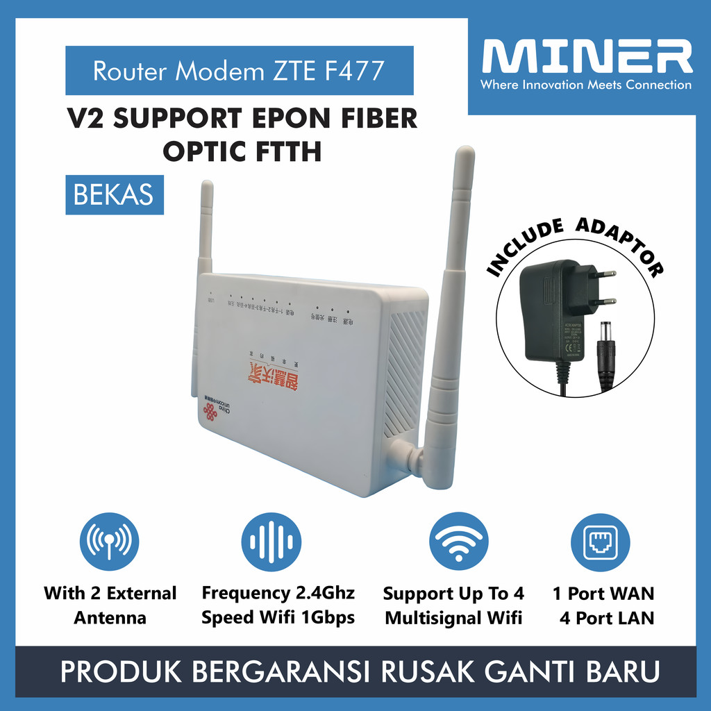 Jual MINER Modem Router ZTE F477 V2 ONU Fiber Optic FTTH | Shopee Indonesia