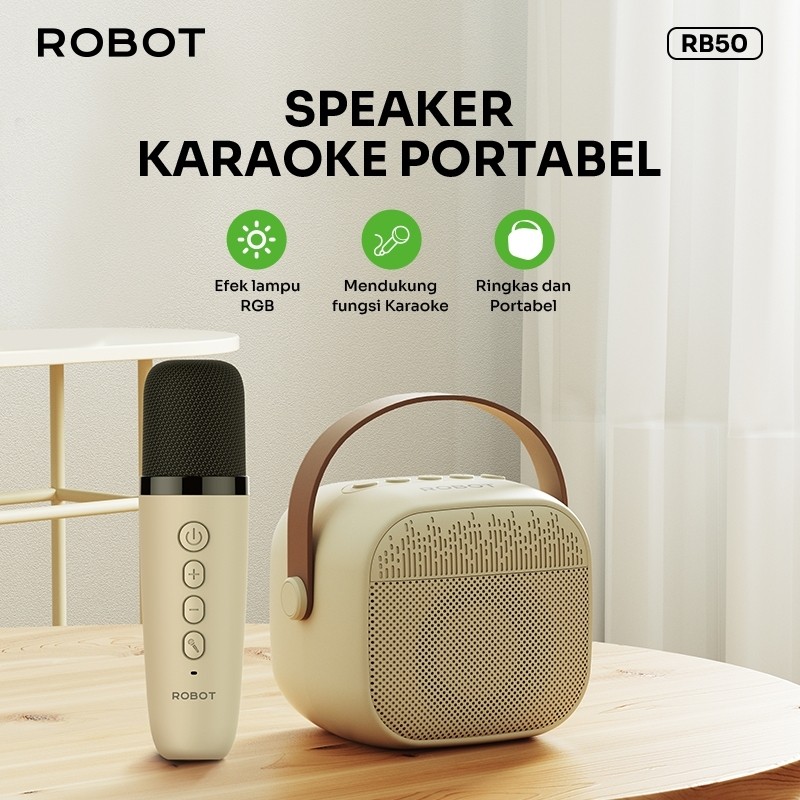ROBOT Mini Speaker Karaoke Bluetooth Speaker With Mic Karaoke untuk Outdoor/Home Party High Quality Sound, Mini Design, HD Audio - RB50