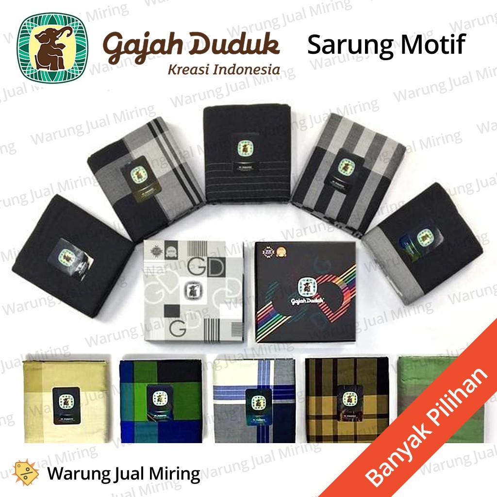 Sarung GAJAH DUDUK Aneka Motif - Kain Sarung Tenun Pria Dewasa Laki Cowok Sholat Cap Hitam Putih Warna Biru Hijau Merah Abu Sholat Solat Shalat Murah Promo Grosir Premium Eksklusif Souvenir Pesantren Polos Kotak Dus Garis Tumpal Remaja Dewasa Pria Laki