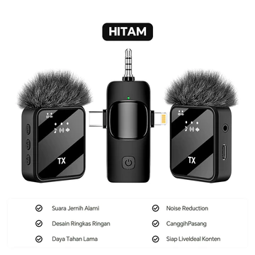 ALAM Mic Clip Wireless Q8 2 Mic Lavalier Mini Noise Reduction Mikrofon Wireless Type C IOS Plug