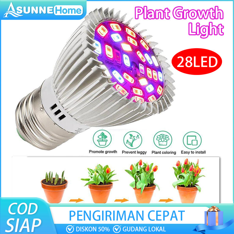 Asunne Plant Growth Light LED Indoor E27 8/18/28W Lampu Grow Lampu Cahaya Tanaman Tumbuhan Hidroponik
