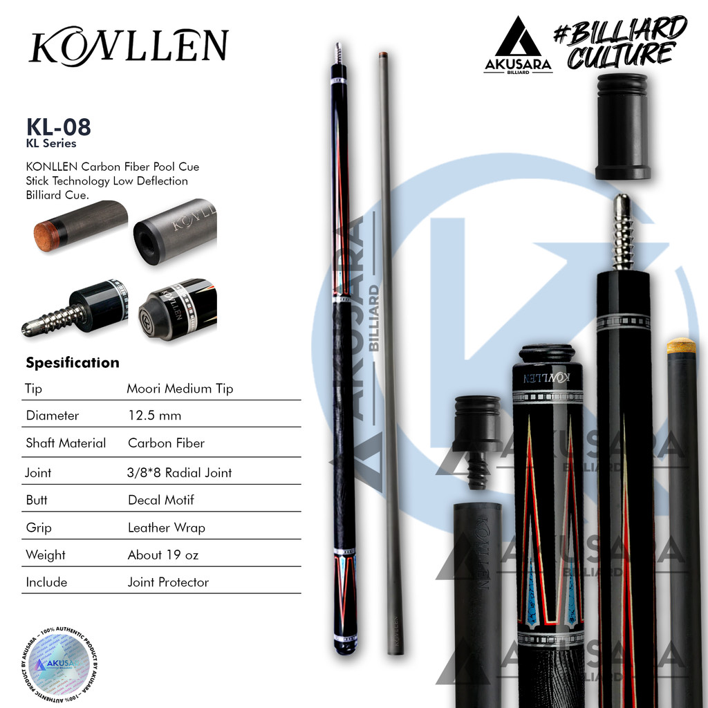 Jual Konllen KL-08F 12.5mm Carbon Fiber Cue Stick Billiard
