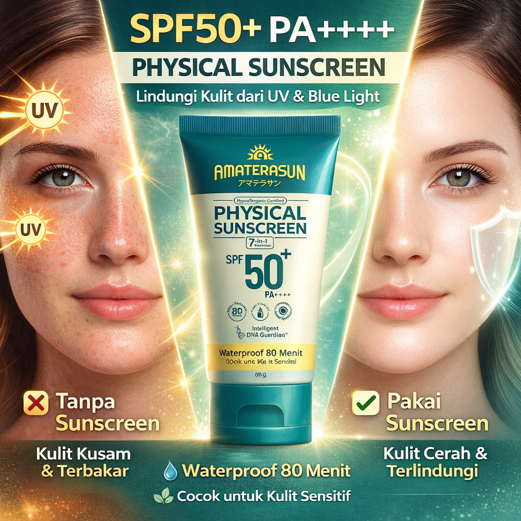 Jual AMATERASUN Physical Sunscreen SPF 50 PA++++ Sunblock Wajah UV ...