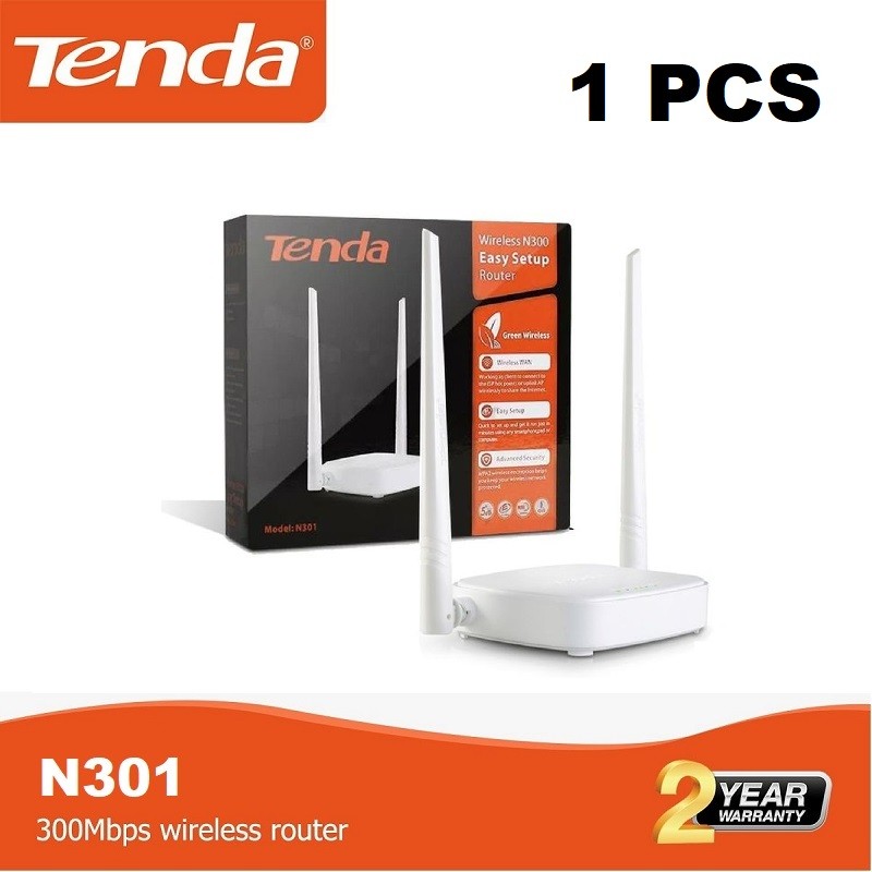 Tenda N301 | Router Wireless 300Mbps | Universal Repeater | Range Extender | Access Point | AP Wireless | WISP Wireless | Client Wireless |  Easy Setup Router Wireless WiFi 2 Antena Cocok Perkantoran Penguat Signal