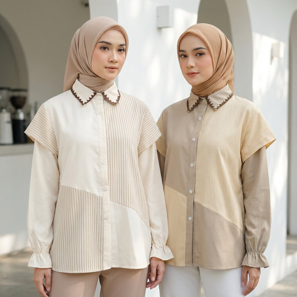 Jual CHICMORE Blouse Wanita Lembut | Patchwork Garis Elegan | Modern ...