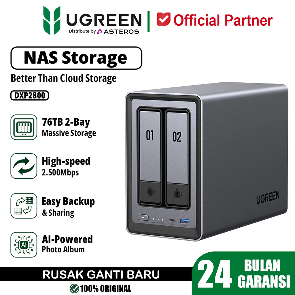 Jual UGREEN NAS DXP2800 2-Bay NAS Server 76TB 2.5GbE Network Attached ...