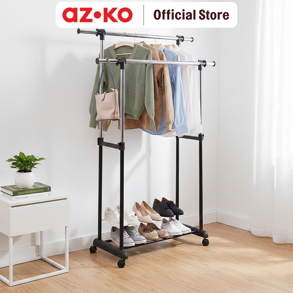 Jual AZKO Stora Gantungan Pakaian Dobel Stand Hanger Gantungan Baju ...