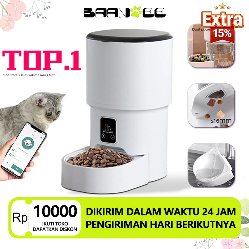 Smart pet feeder 4L dengan aplikasi Smart Life untuk kucing dan anjing
