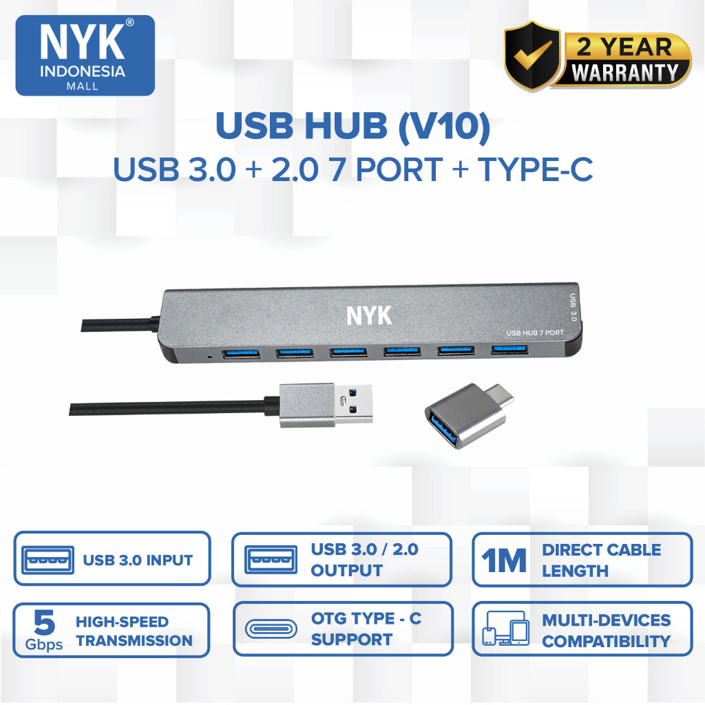Jual NYK NEW TYPE-C HUB 4 PORT V7 TC UHNV7 USB Hub 3.0 High Speed 5Gbps ...