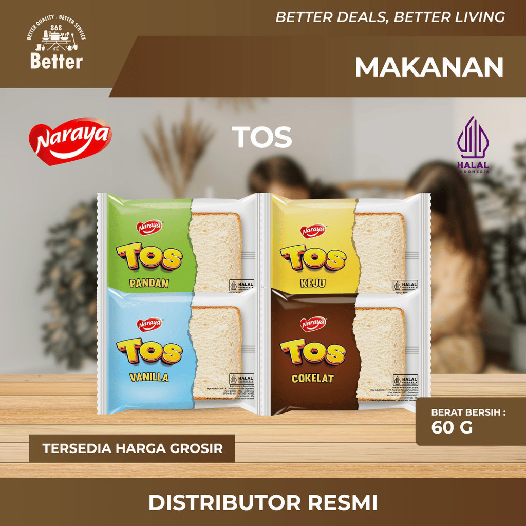Jual NARAYA TOS 60gr Roti Lembut Lezat Isi Coklat / Keju / Vanilla ...