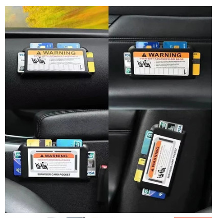 Sunvisor Tempat Penyimpanan Slot Kartu 4 Card Holder Etoll Mobil Sunvisor No HP Dompet Kartu Mobil Sun Visor Organizer Holder Kartu Tol E-Toll Card Klip Dashboard Aksesoris Interior Mobil Parkir Sementara Nomor HP Papan Angka Parkir Car Storage Box Tempel