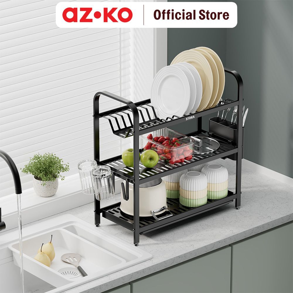 Jual AZKO Stora Gavon Rak Piring 3 Tingkat - Hitam Rak Dapur Tempat ...