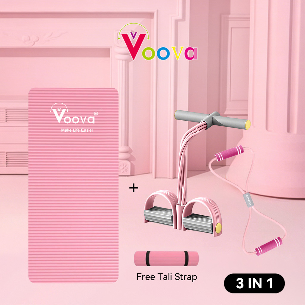 VOOVA COMBO Matras dengan Tummy Trimmer dan Tali Yoga Elastis Bahan Nyaman dan Anti Slip/ Set Hemat 3 In 1, Olahraga Di Rumah
