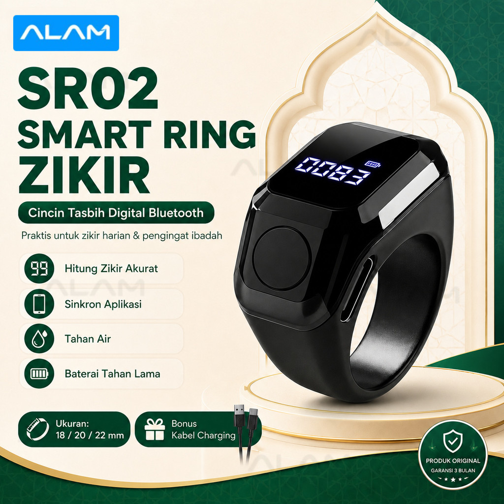 Jual Alam SR02 Smart Ring Zikir Cincin Tasbih Digital - LED Display ...