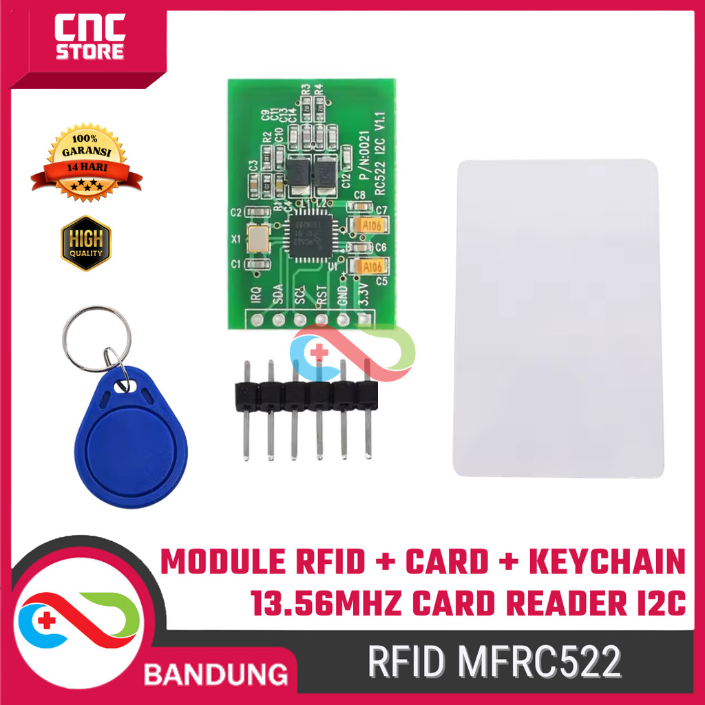 Jual RFID Module MFRC522 Mini IIC 13.56MHz I2C – Card Reader + Kartu ...