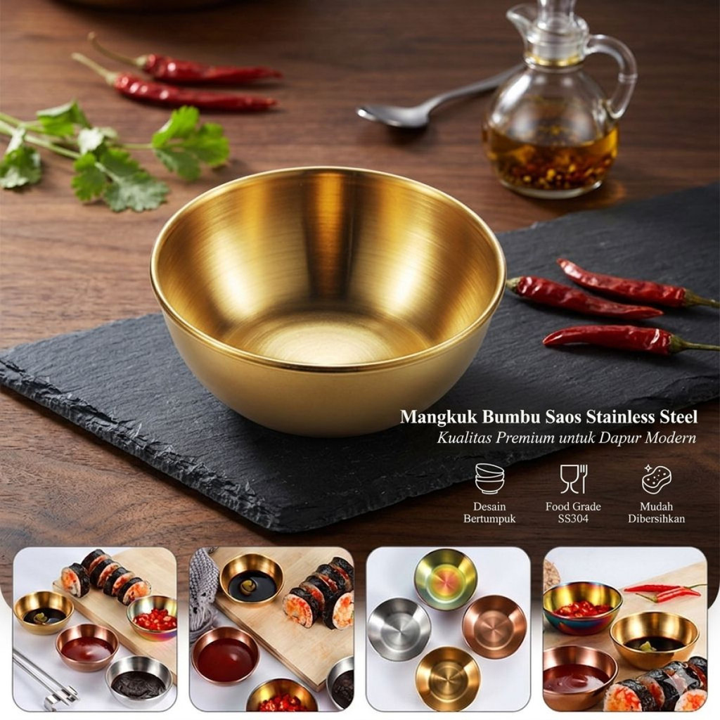 Mangkok Stainless Steel Bowl Simple Design Gold