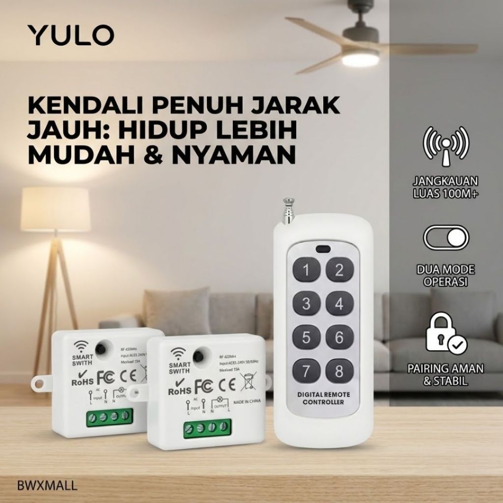 Jual Saklar Lampu Remote Wireless YULO 433 MHz Paket 2 Pcs Relay ...