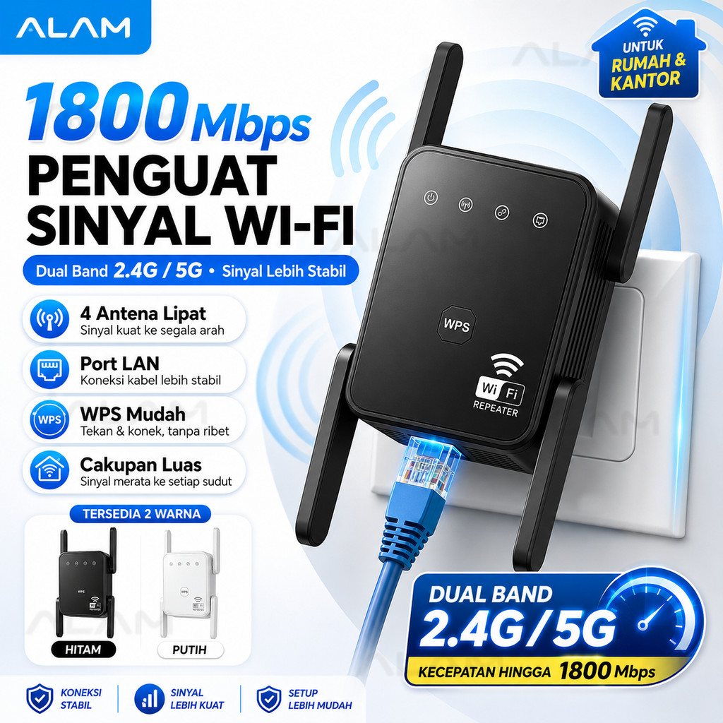Jual ALAM Penguat Sinyal WiFi 1800Mbps Dual Band 2.4G/5G WiFi Repeater ...