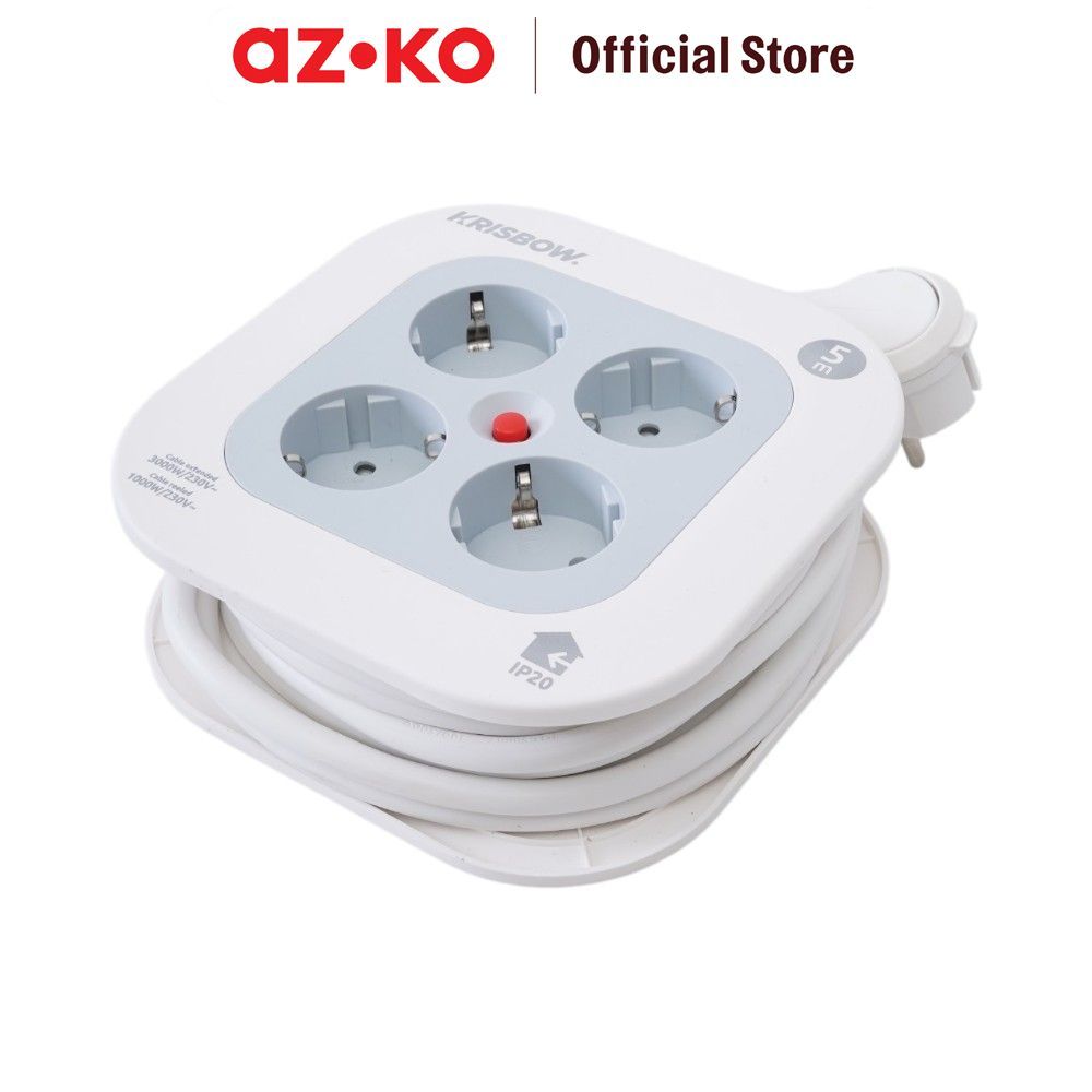 Jual AZKO Krisbow 5 Meter Kabel Roll Mini 4 Soket - Putih Stop Kontak ...