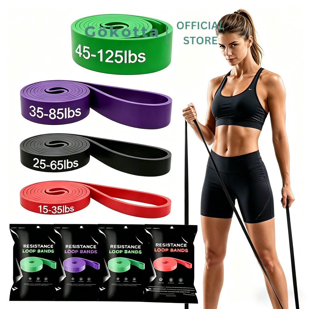 GOKOTTA Resistance Bands Olahraga Gym Alat Yoga Fitness Bermacam Ukuran 4 Warna