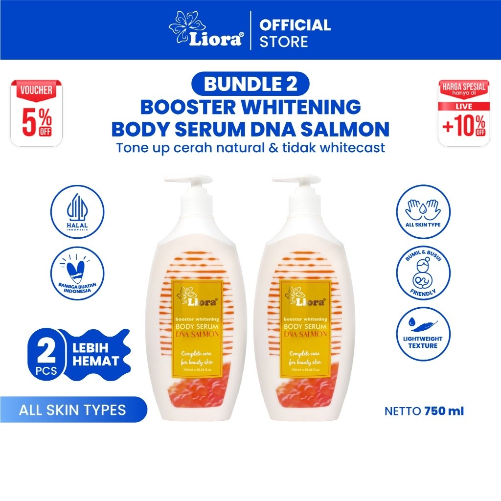 [Bundle Hemat - 2 pcs ] LIORA Body Serum DNA Salmon - 750 ML | Lotion Mencerahkan Melembabkan Kulit