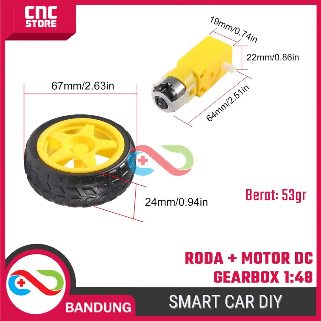Jual Roda + Motor DC Gearbox 1:48 Set DIY Smart Car untuk Arduino ...