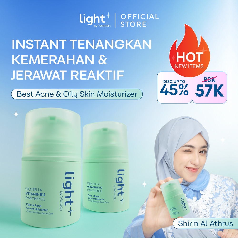 Lightplus by Wardah Moist Calm Reset Acne Serum Moisturizer 30gr - Pelembab Wajah Gel Moisturizer untuk Kulit Berminyak, Instan Menenangkan Jerawat Kemerahan | Centella, Panthenol, Allantoin - Lightening | Light+ | Lite - Skincare