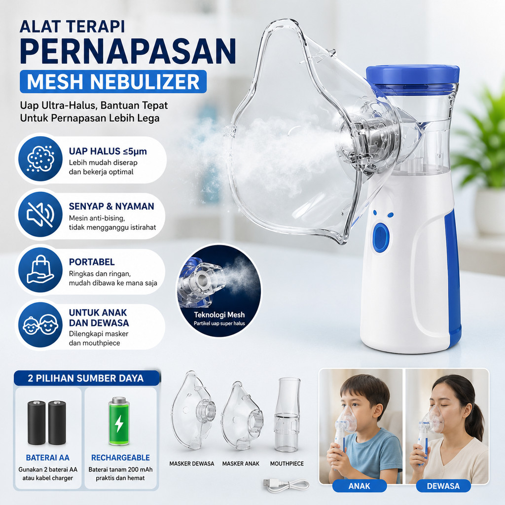 Jual Nebulizer Handled Alat Terapi Pernapasan Uap Kabut Halus Mesh ...