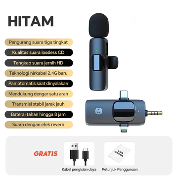 ALAM Mic Clip Wireless Q8 2 Mic Lavalier Mini Noise Reduction Mikrofon Wireless Type C IOS Plug