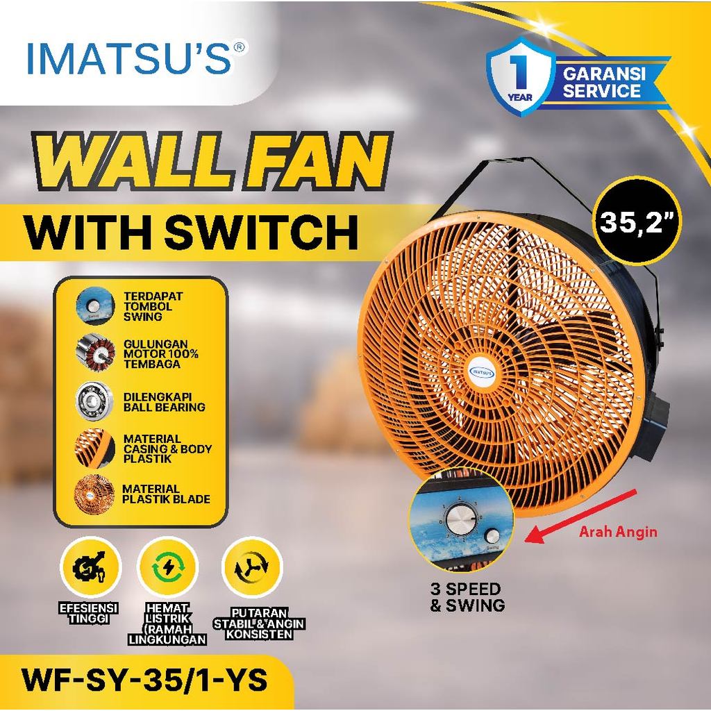 Jual IMATSU'S Wall Fan 35.2 Inch Kipas Dinding Industrial 600W 3 Speed ...
