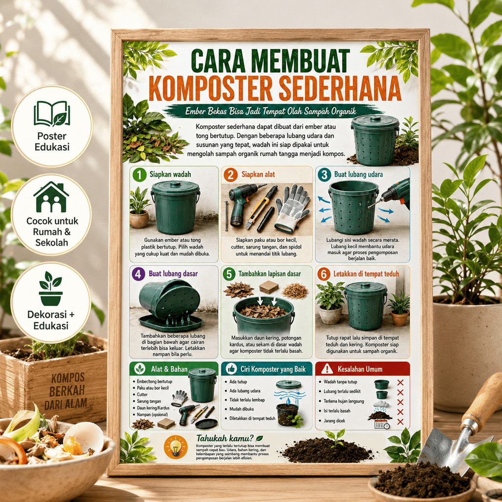 Jual Poster Sticker Cara Membuat Pupuk Kompos di Rumah dan Komposter ...