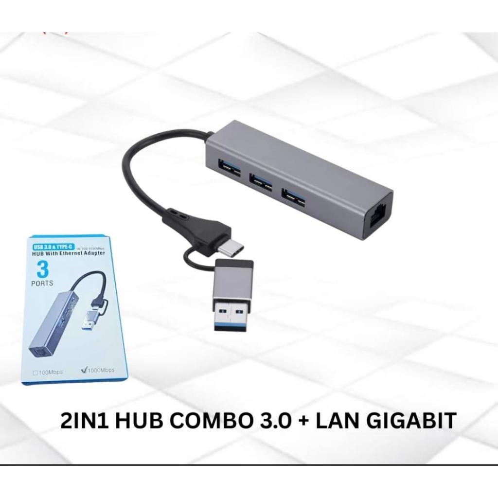 Jual Type C + USB combo 2in1 to RJ45 Network Card Converter 1000Mbps ...