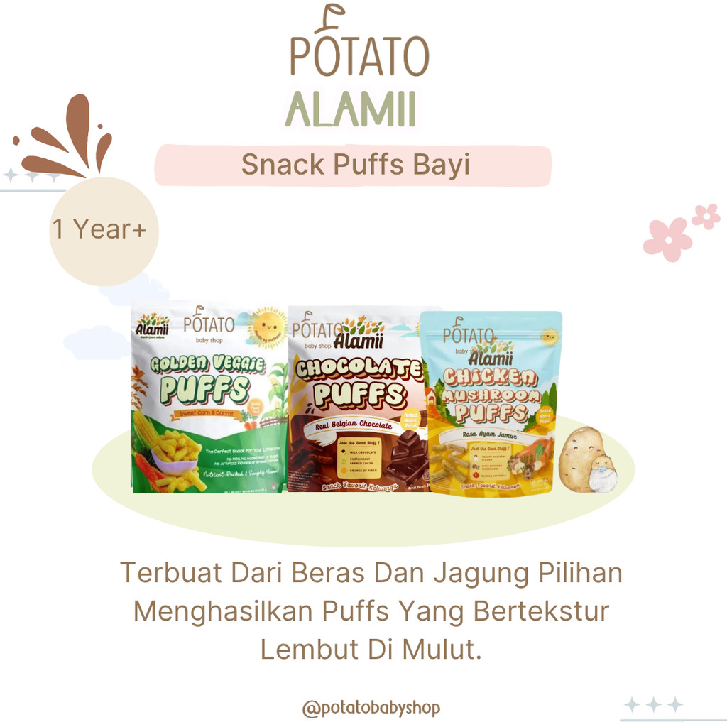 Jual Alamii Puff Mini Snack MPASI Bayi Anak Varian Mushroom/Chocolate ...