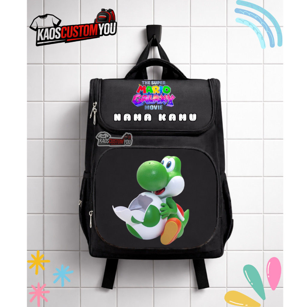 Jual Backpack Sekolah Anak Karacter Yoshi Super Mario Free Nama ...