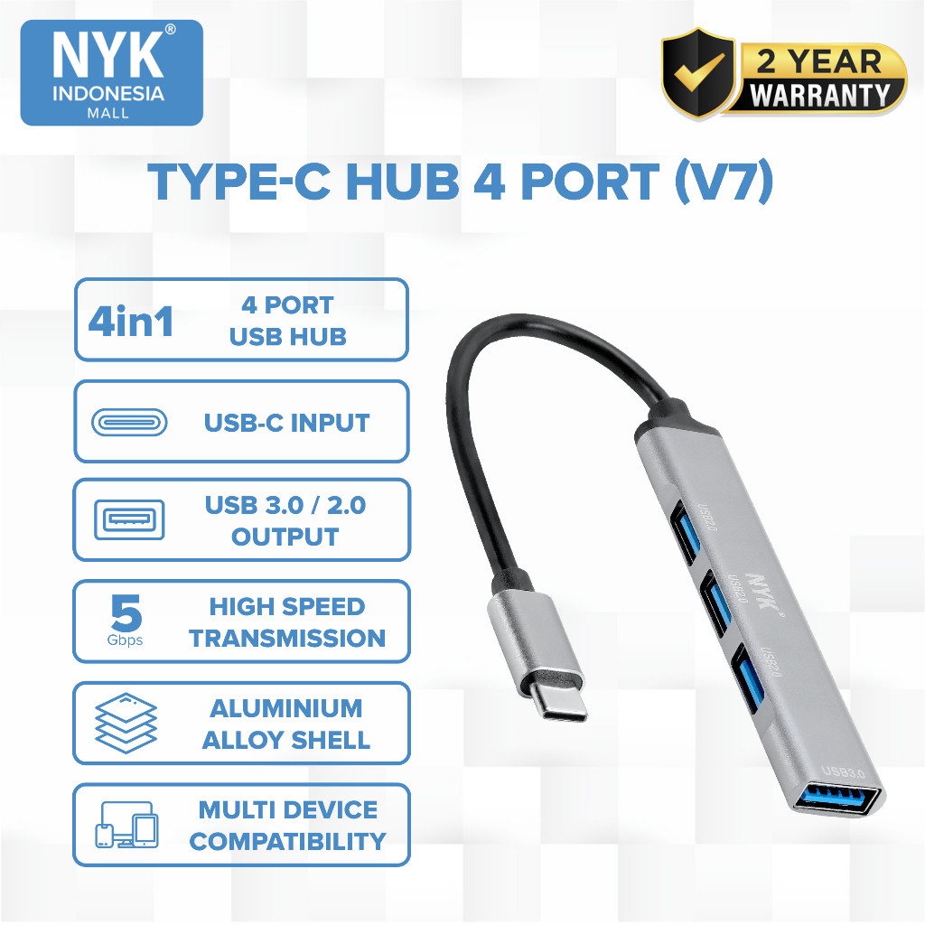 Jual NYK NEW TYPE-C HUB 4 PORT V7 TC UHNV7 USB Hub 3.0 High Speed 5Gbps ...