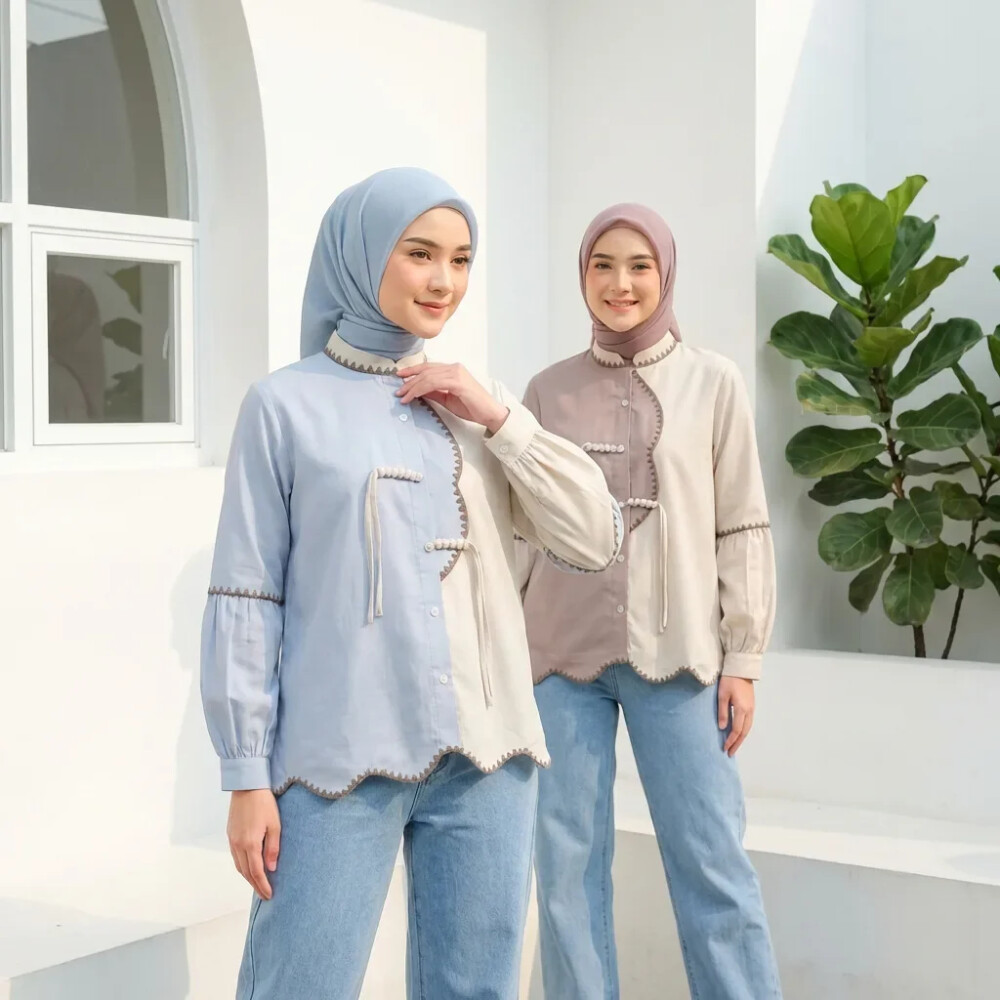 Jual CHICMORE Atasan Wanita Lengan Panjang Gaya Retro, Splicing Mode ...